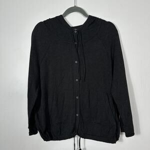 Eileen Fisher Womens XS Black‎ Organic Cotton Hooded Snap Cardigan Jacket